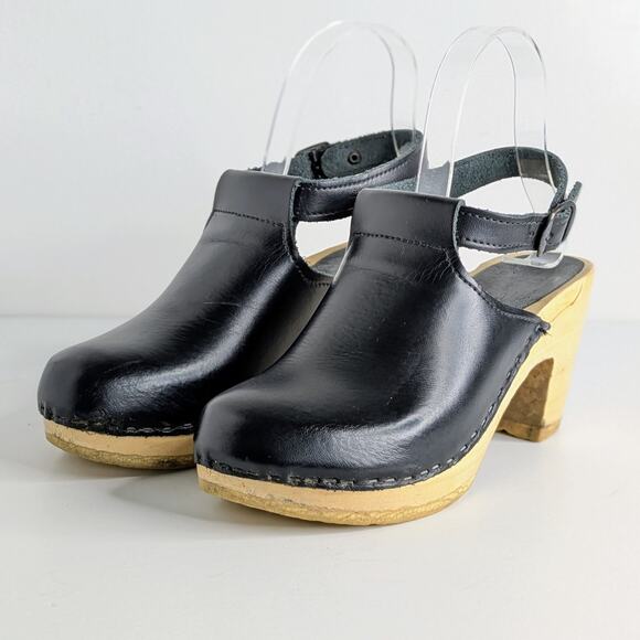 Sven Black Leather Mules with Wooden Heel - Picture 16 of 16